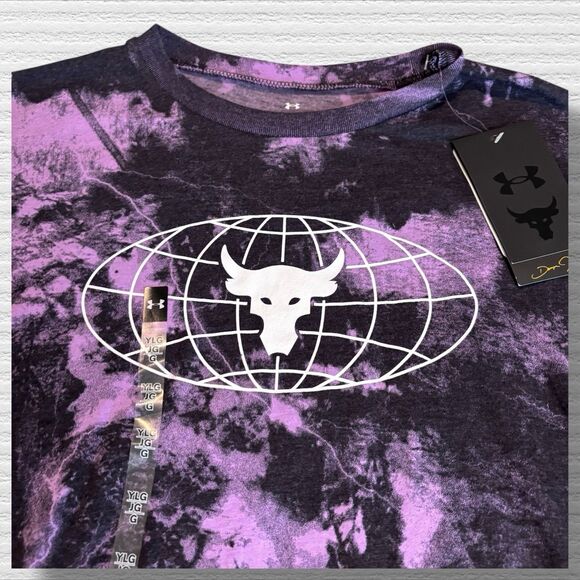 Under Armour UA Project Rock Brahman Tie Dye T-Shirt Youth Large Blk Purple NWT - Picture 2 of 8